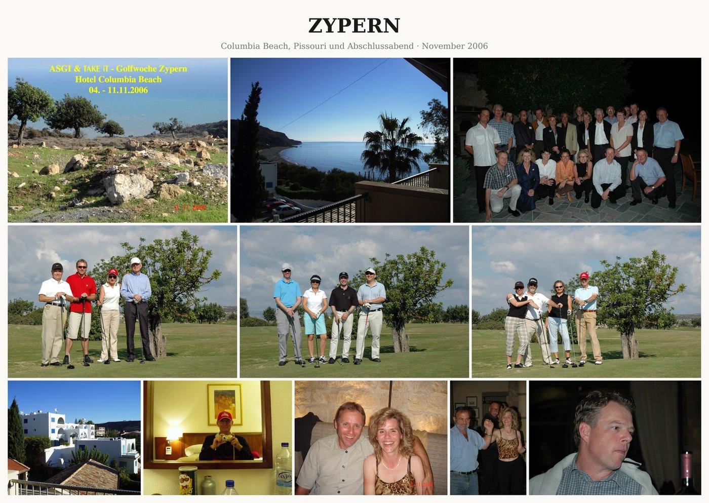 Fotocollage Zypern: Columbia Beach, Pissouri und Abschlussabend